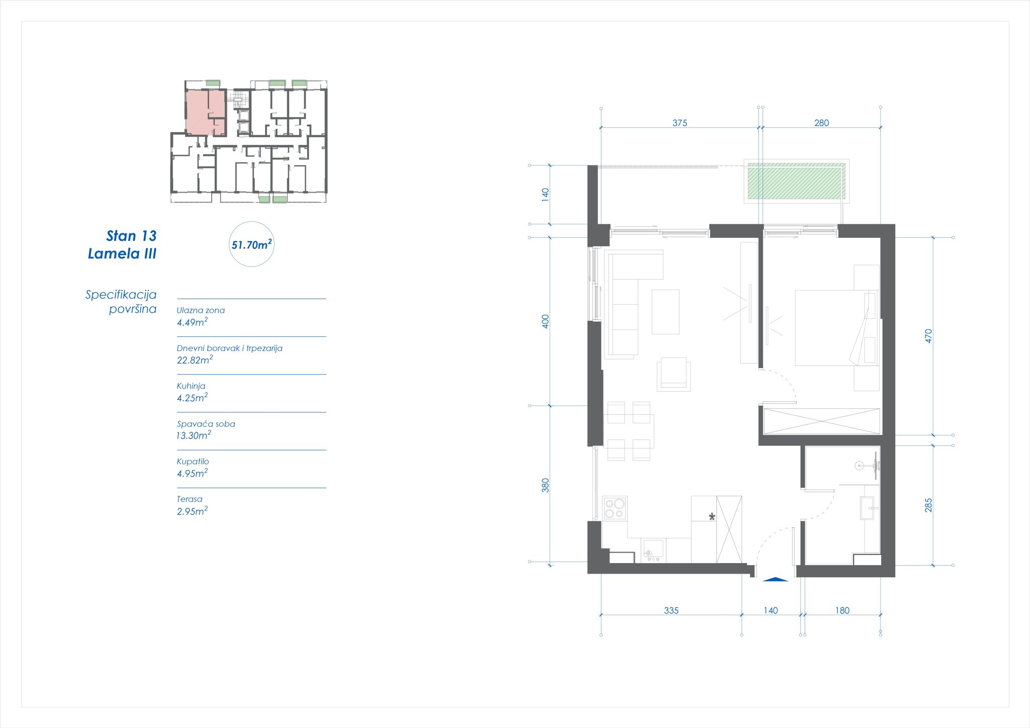 Plan, osnova stana broj 13