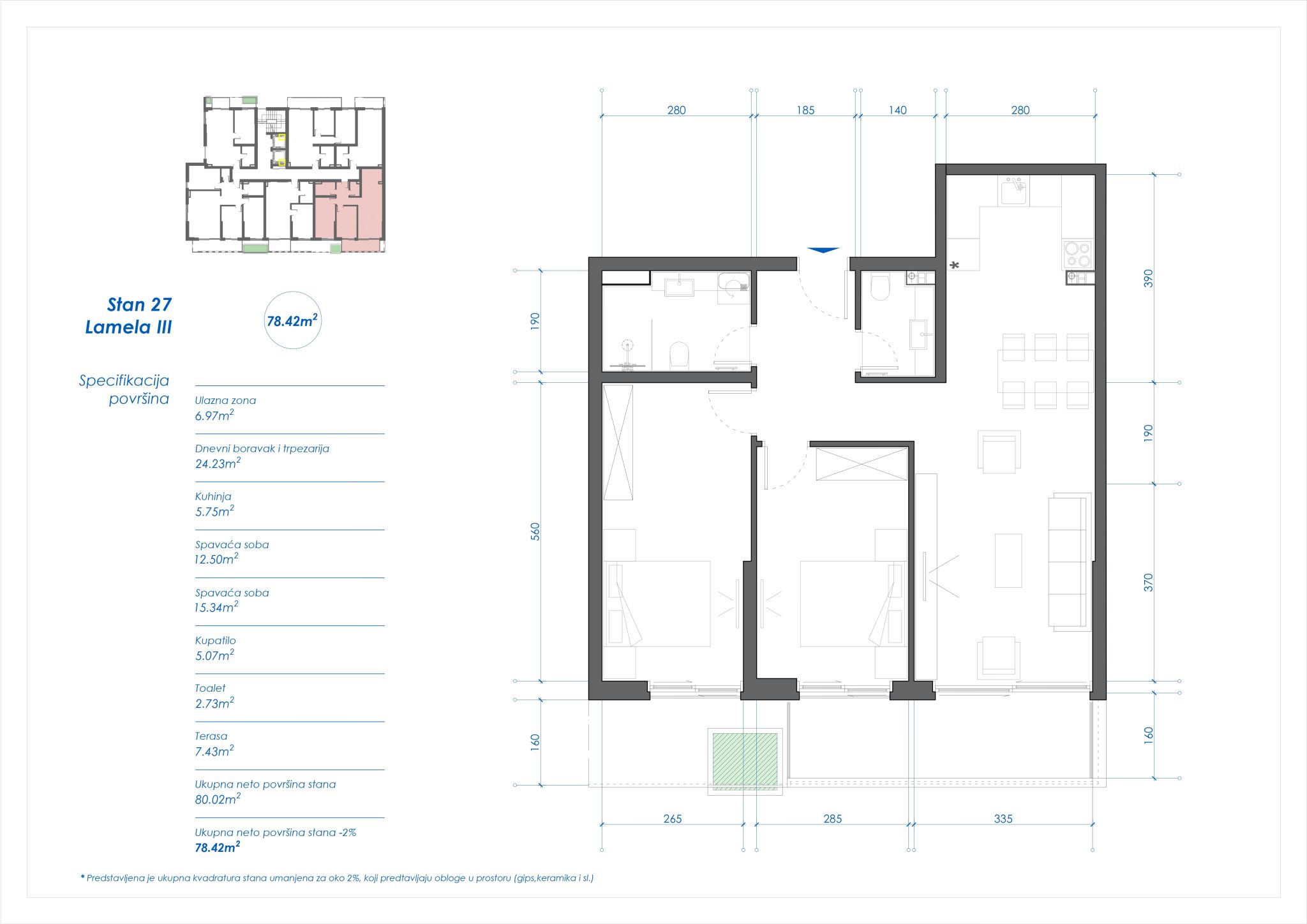 Plan, osnova stana broj 27
